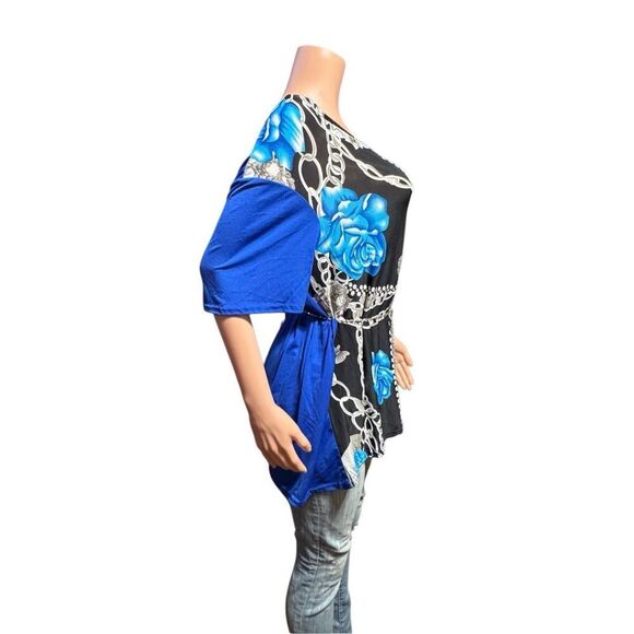 Pulp blue printed short sleeve cowl neck top XL - Picture 5 of 6